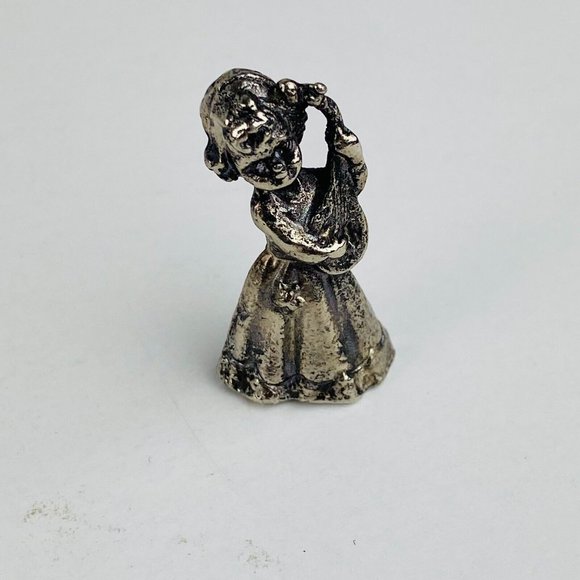 Pewter Miniature Girl in Dress Playing Ukulele Musical Music Instrument Figure - Picture 2 of 6